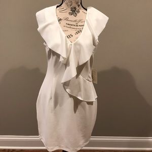 Cream white ruffle cocktail dress